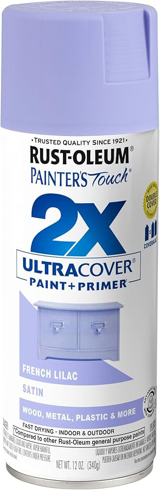 Rust-Oleum 334068 Painter's Touch 2X Ultra Cover Spray Paint, 12 oz, Satin French Lilac | Amazon (US)