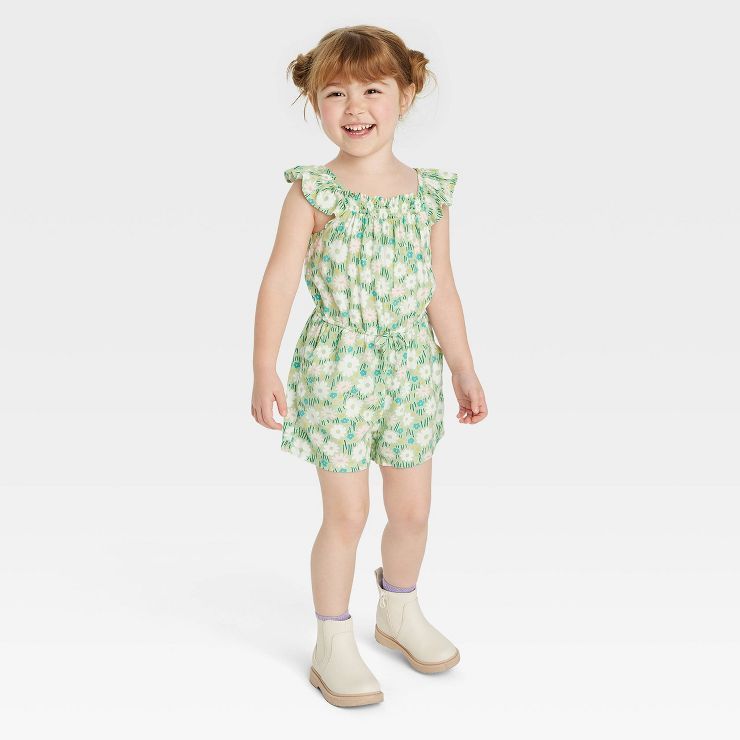 Toddler Girls' Floral Romper - Cat & Jack™ Olive Green | Target