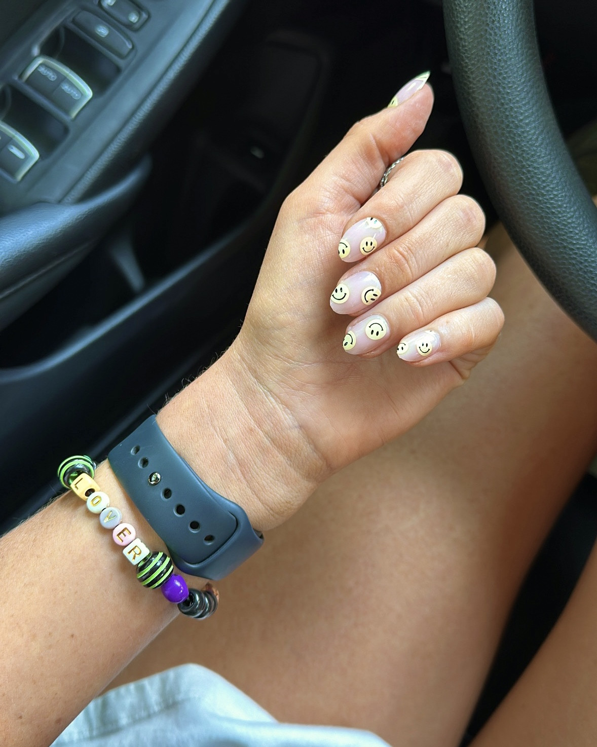 Brightening up my day with these adorable smiley face nails! Perfect for adding a touch of fun and positivity to any look. Plus, loving my custom beaded bracelet to match! Embrace the little things that make you smile. 😊✨ 

#LTKBeauty #LTKU #LTKSeasonal