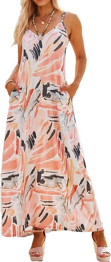 Supnier Women's Summer Casual Floral Printed Bohemian Spaghetti Strap Floral Long Maxi Dress with... | Amazon (US)