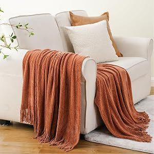 BATTILO HOME Rust Orange Throw Blanket for Couch, Soft Chenille Knit Throws with Tassels for Home... | Amazon (US)