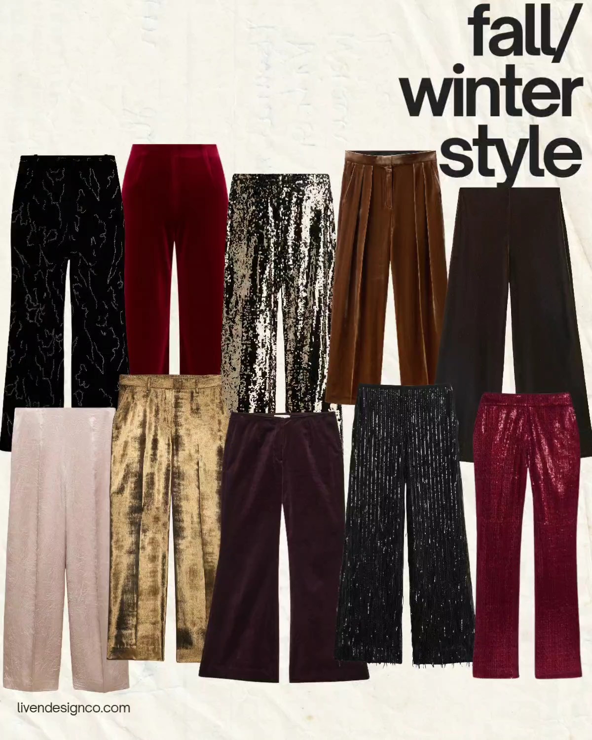 Holiday style. Fancy pants. Velvet pants. Velvet trousers. Sequin pants. Sparkle pants. Christmas party. Holiday outfit. Gold pants. Metallic pants. Beaded pants. Wide leg pants. Satin pants. Burgundy pants. Green pants. Red pants. High waisted pants. Crushed velvet pants. 

#LTKCyberWeek #LTKSeasonal #LTKSaleAlert