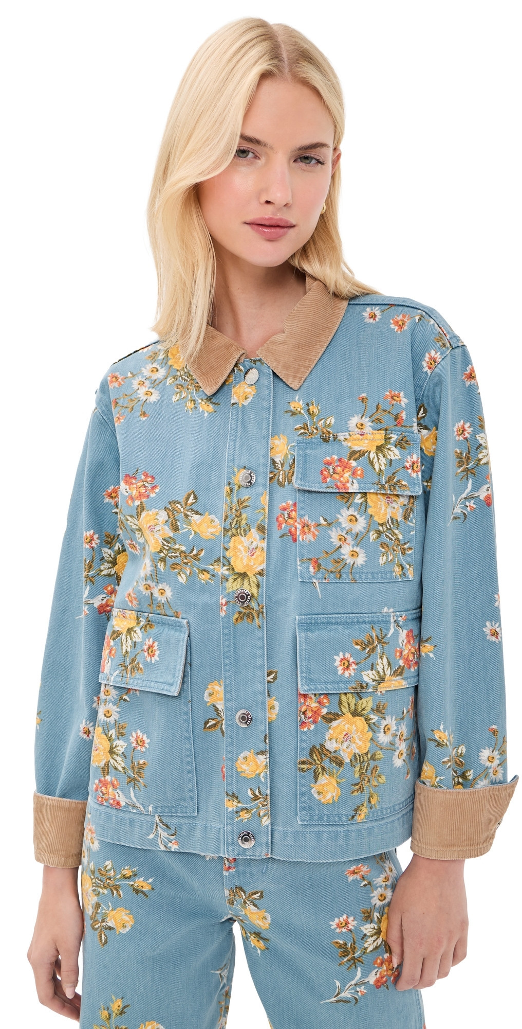 Veronica Beard Jean Leighton Floral Denim Jacket Garden Bouquet L | Shopbop