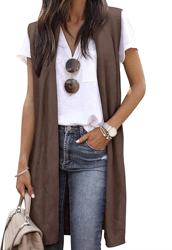 ZXZY Sleeveless Cardigans for Women Cozy Trendy Open Front Sweater Duster Long Vest | Amazon (US)