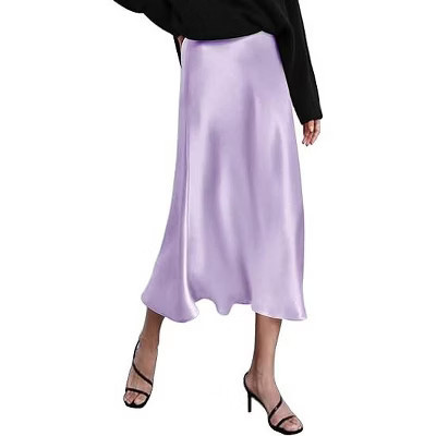Zeagoo Women's Green Skirt High Waist Satin Skirt Long Office Silk Skirts-Lilac-M | Target