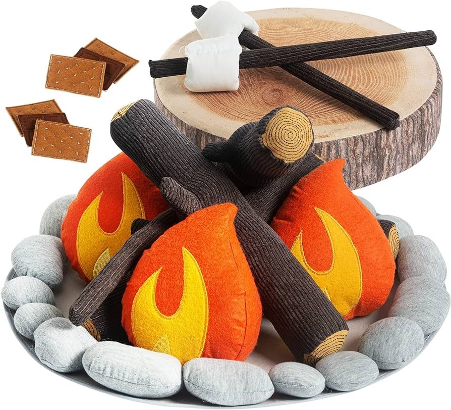 Pretend Campfire Set for Kids with S'Mores Kit & Wood Log Pillow. Soft, Safe & Durable Toy Campfi... | Amazon (US)