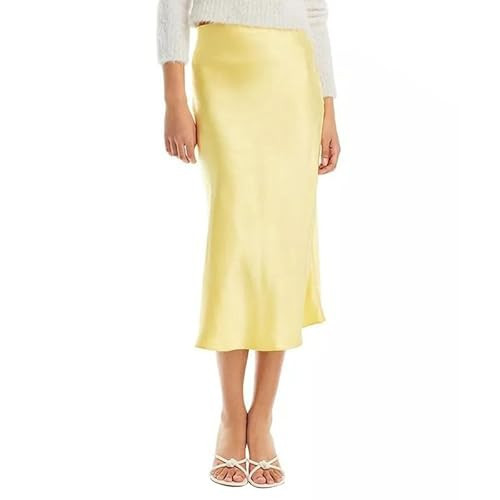 Womens Satin Maxi Skirt Silk Elegant High Waist Cocktail Midi Skirts A Line Flowy Ruffle Summer Party Skirt m Yellow | Amazon (US)