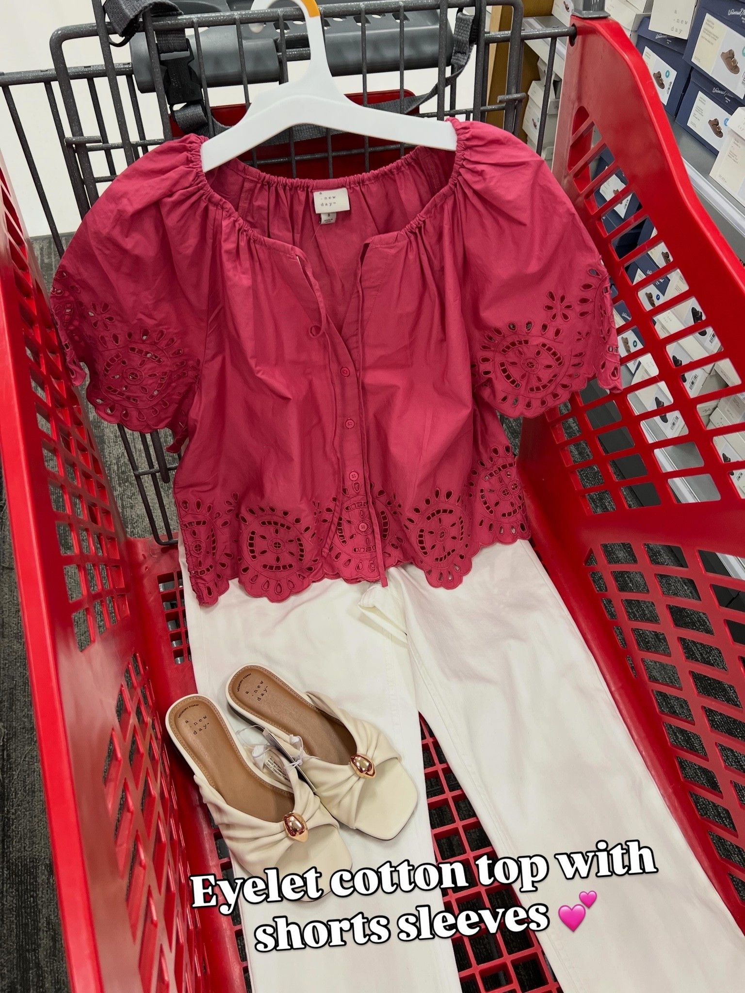 Target short sleeve cotton eyelet top in this pretty pink with white denim. #targetstyle

#LTKOver40