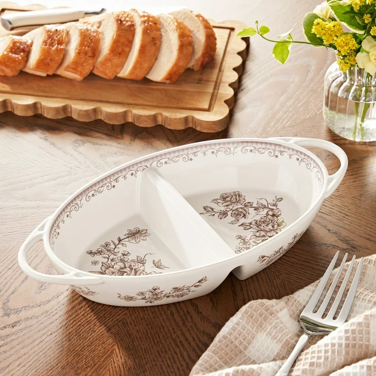 The Pioneer Woman Agatha Stoneware Divided Serving Tray, Brown | Walmart (US)