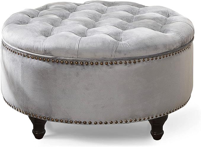 SIDA Upholstered 30" Round Storage Tufted Ottoman with Removable Lid, Silver Grey | Amazon (US)