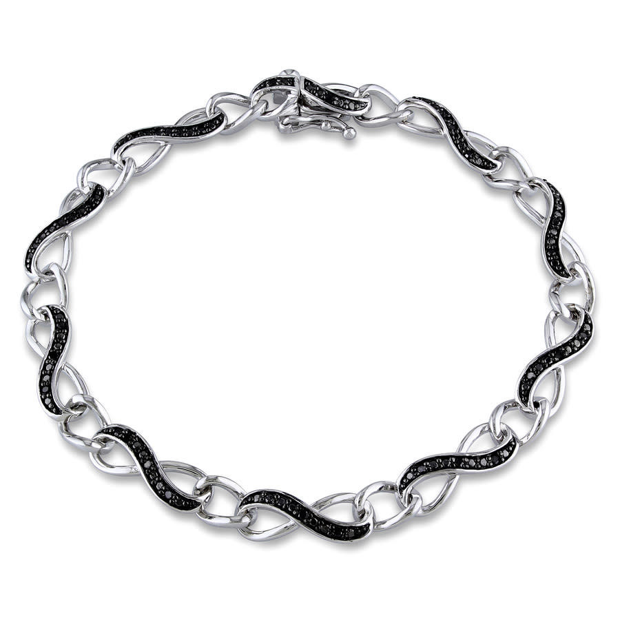 AMOUR 1/4 CT TW Black Diamond Infinity Link Bracelet In Sterling Silver with Black Rhodium | Jomashop.com & JomaDeals.com