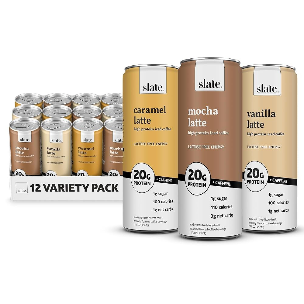 Slate Milk - High Protein Iced Coffee - Energy Variety Pack - Caramel Latte, Mocha Latte, Vanilla... | Amazon (US)