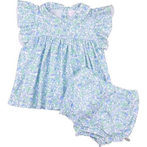 Blue And Green Knit Floral Diaper Set | Cecil and Lou