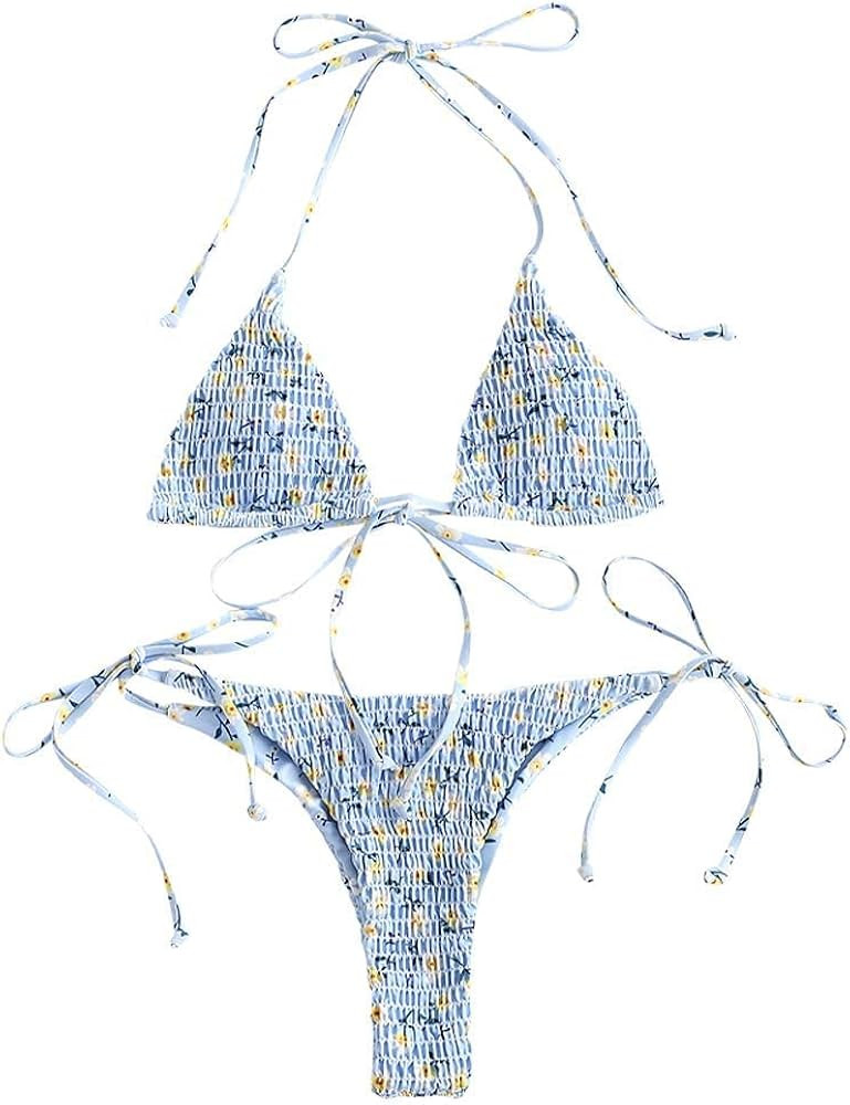 ZAFUL Women's Ditsy Floral Printed Swimsuit Underwired Knotted String Triangle Bikini High Cut Ch... | Amazon (US)