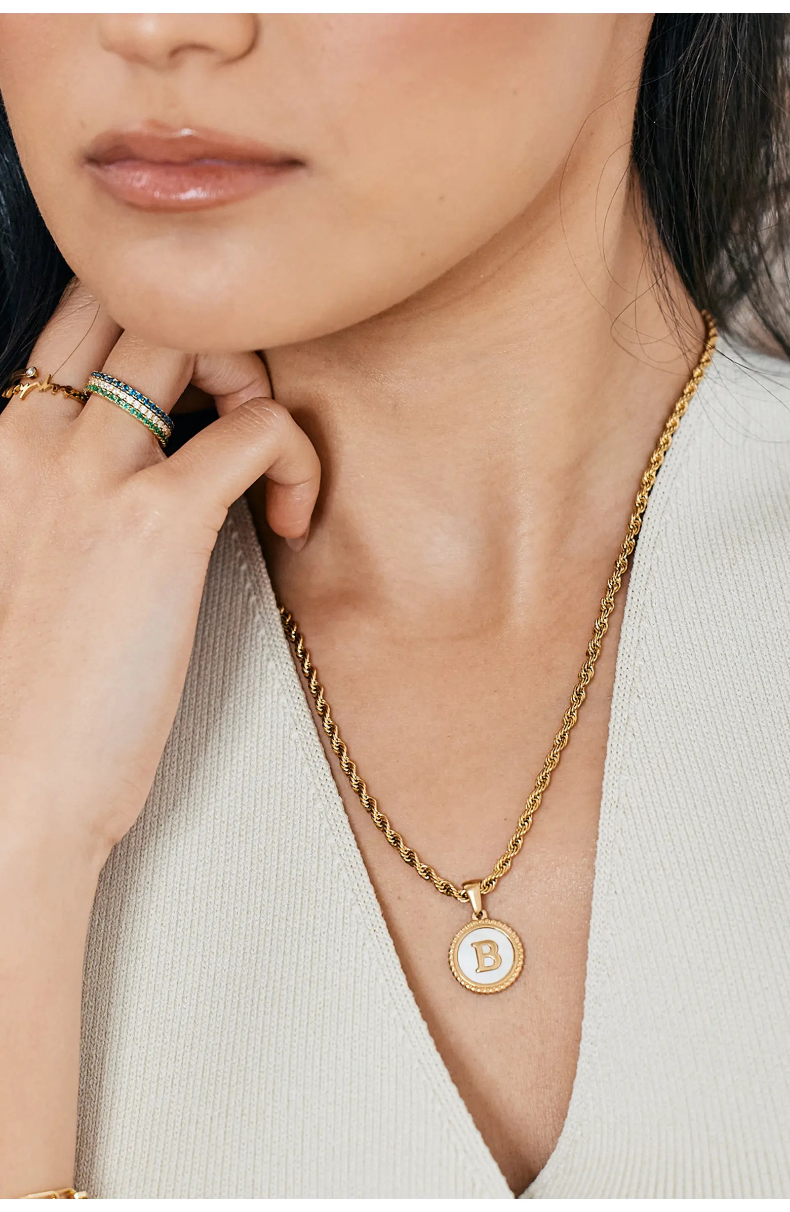 Mint & Lily Mother of Pearl Disc Letter with Rope Chain Necklace | Nordstrom | Nordstrom