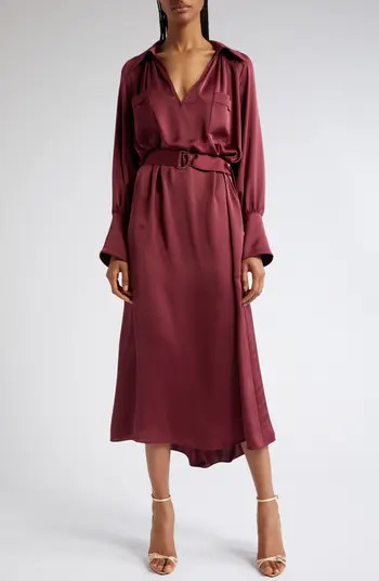 Ramy Brook Cecilia Belted Long Sleeve Satin Dress | Nordstrom | Nordstrom