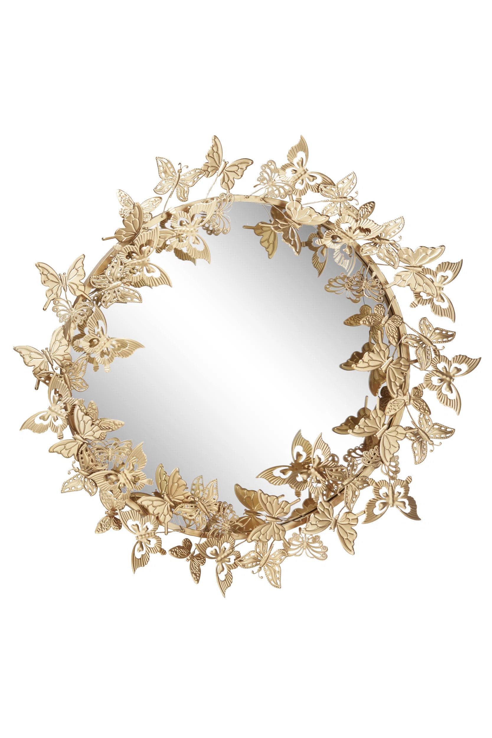 Mariko Gold Metal 3D Butterfly Wall Mirror 28" x 5" x 28" | Wayfair North America