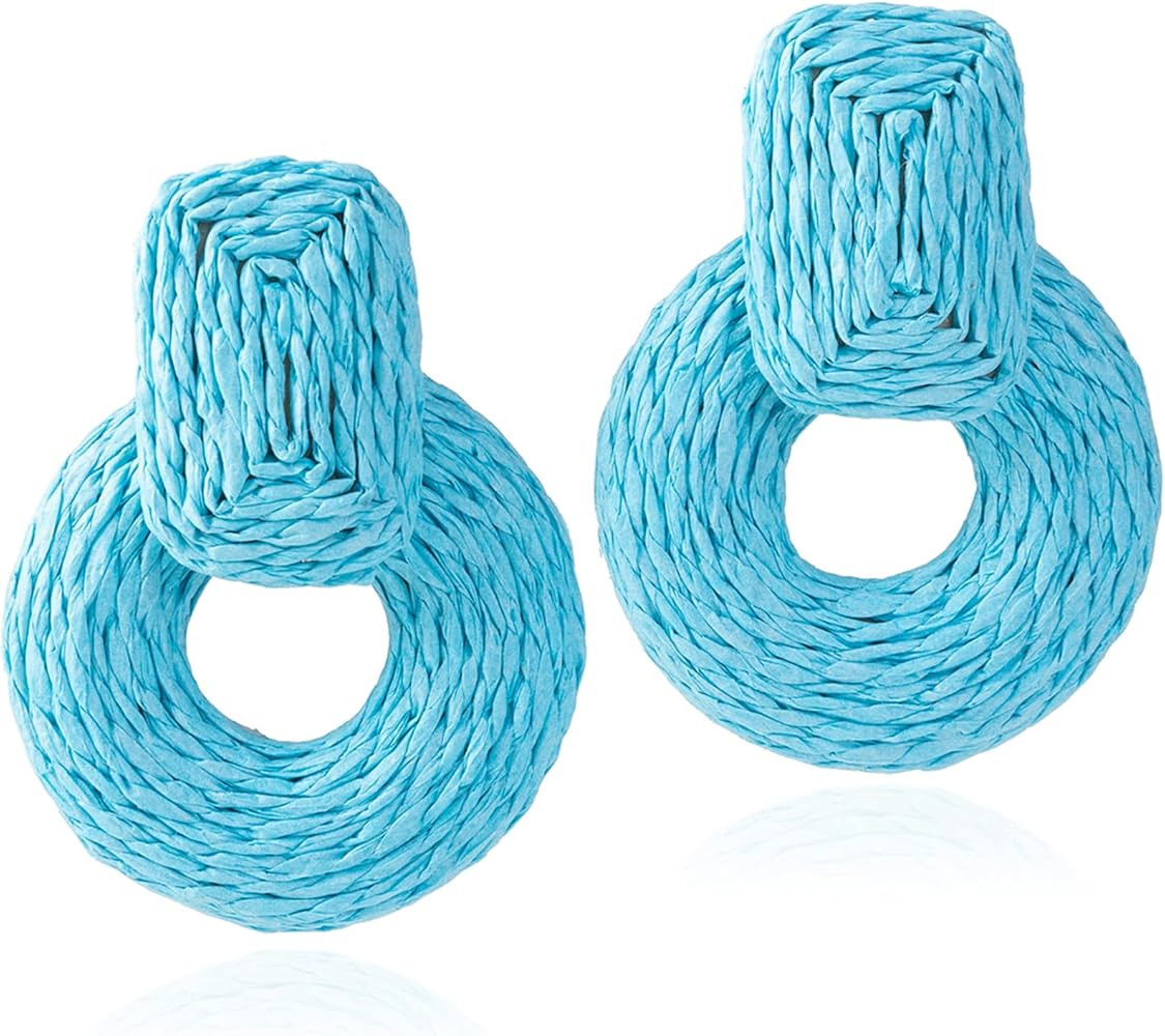 ATIMIGO Handmade Statement Raffia Earrings Cute Boho Rattan Dangle Earrings Lightweight Straw Wra... | Amazon (US)