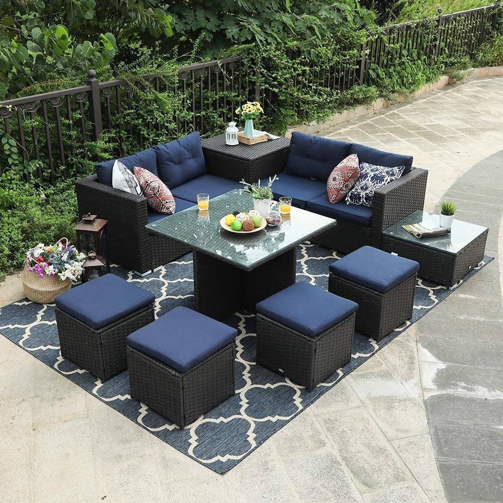 9pc Patio Furniture Set with Sofa, Table & Stools - Captiva Designs | Target