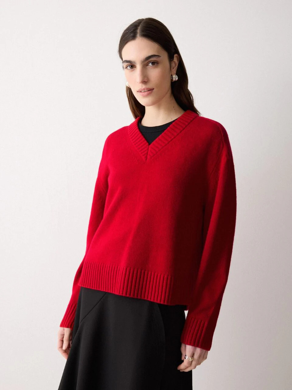 Wool Cashmere Blend V Neck Jumper | Red | Jigsaw (UK)