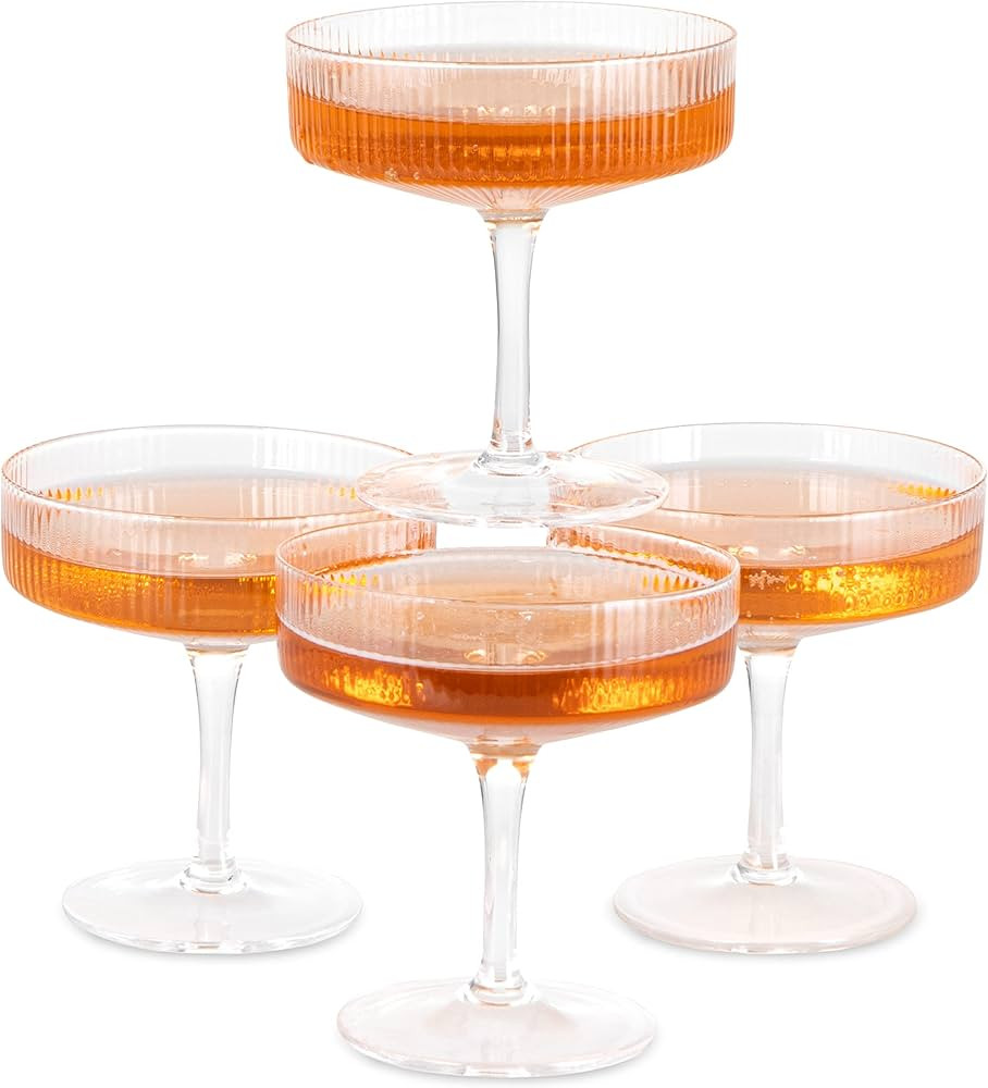 Crutello Ribbed Coupe Glass - 7oz Classic Coupe Cocktail Glasses for Champagne, Martini, Manhatta... | Amazon (US)
