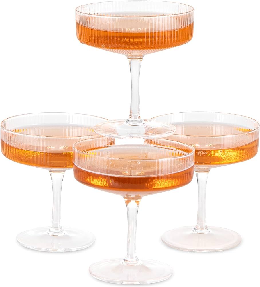 Crutello Ribbed Coupe Glass - 7oz Classic Coupe Cocktail Glasses for Champagne, Martini, Manhatta... | Amazon (US)