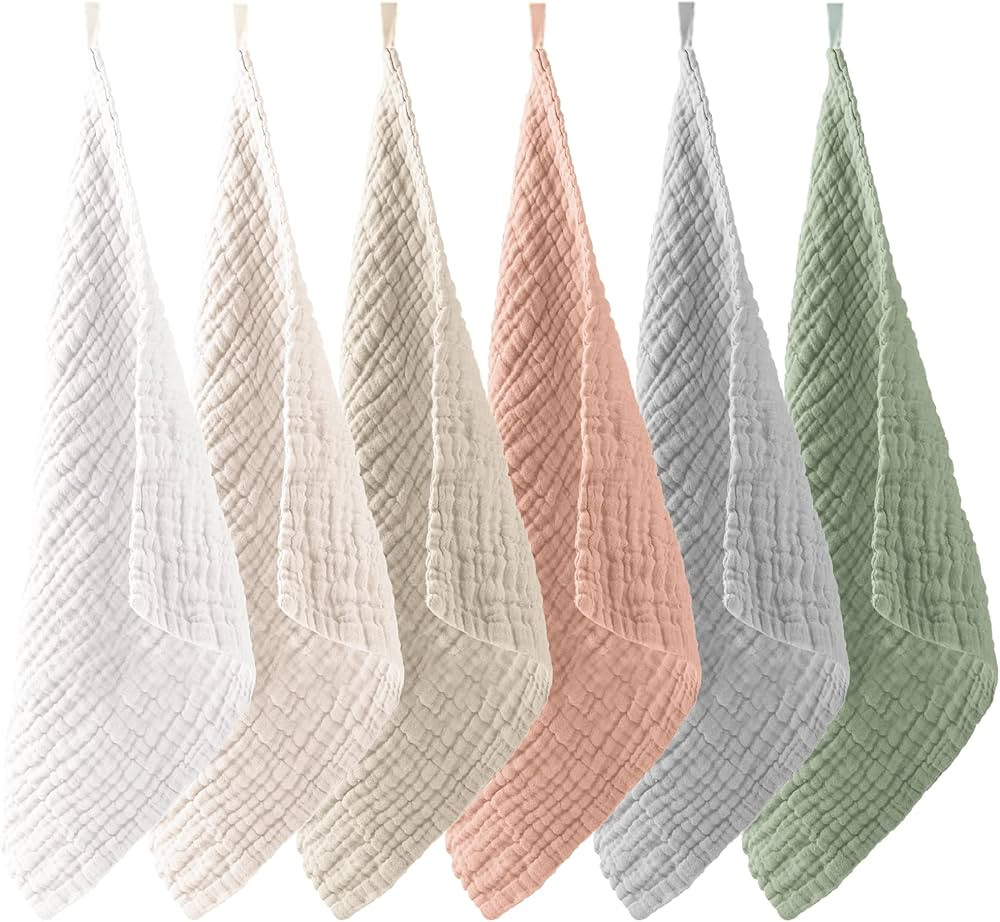Konssy 6 Pack Baby Muslin Washcloths for Unisex 100% Cotton Wash Cloth Set for Baby Face Body Com... | Amazon (US)