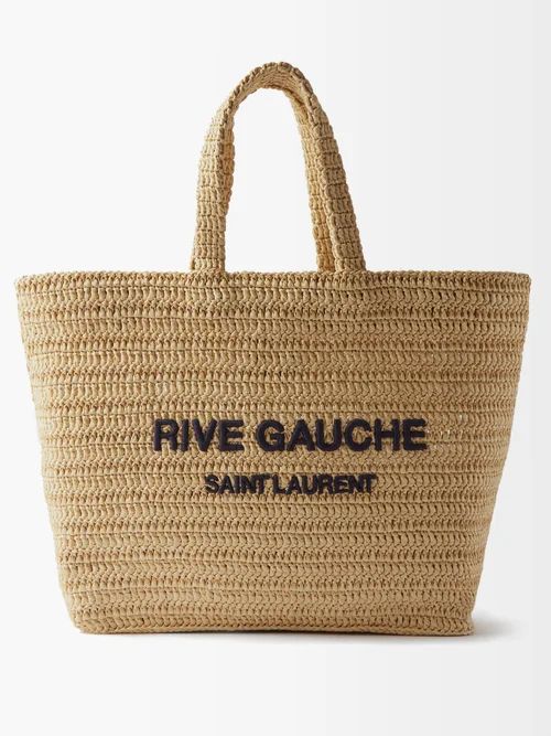 Saint Laurent - Rive Gauche Logo-embroidered Raffia Tote Bag - Womens - Beige Multi | Matches (UK)