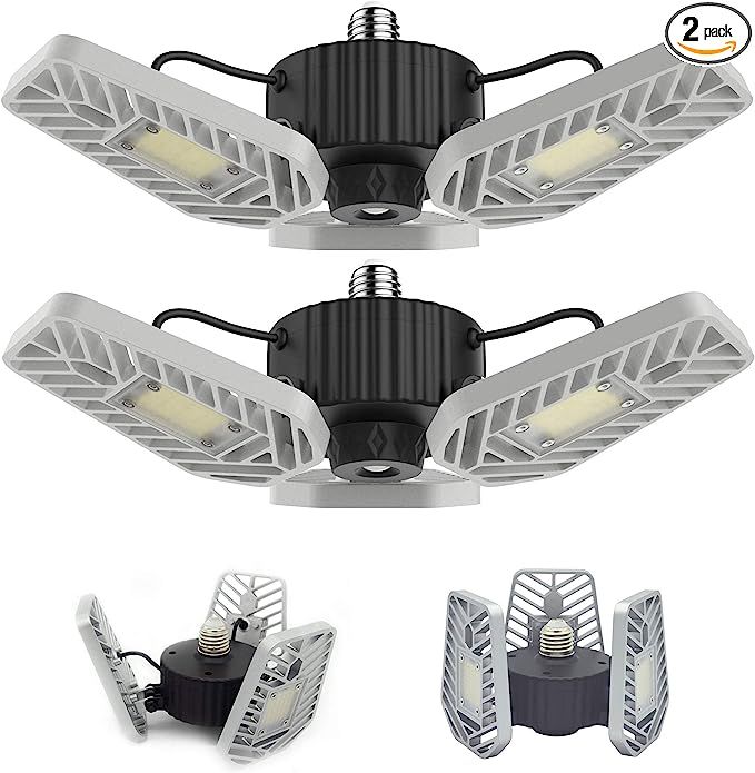 LZHOME 2-Pack LED Garage Lights, 6500Lumens E26/E27 Adjustable Trilights Garage Ceiling Light,60W... | Amazon (US)