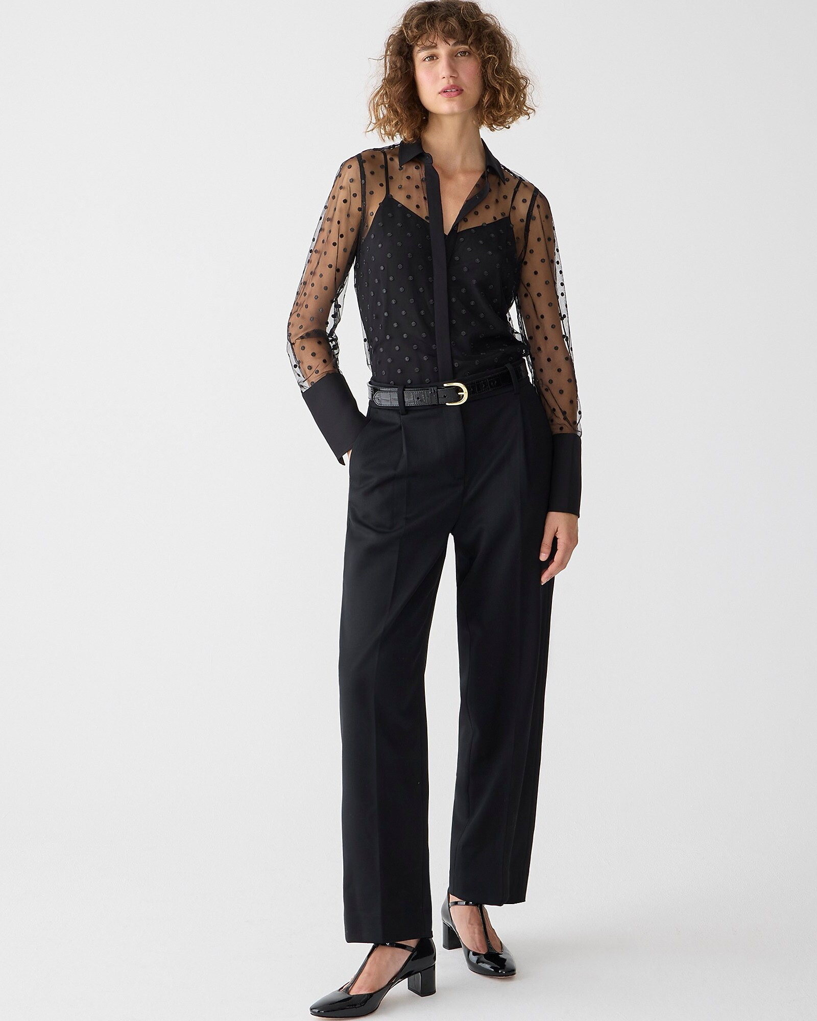 Sheer button-up with camisole in dot print | J. Crew US