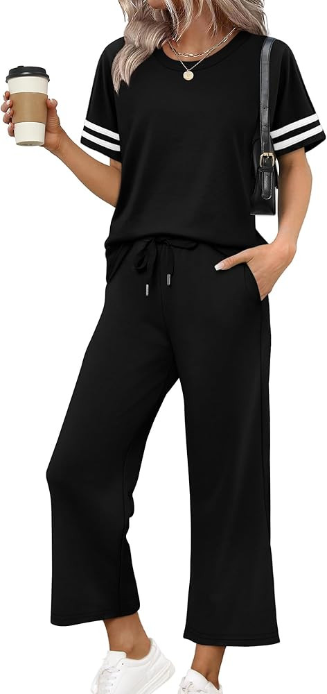 WIHOLL Two Piece Sets for Women Summer Outfits Lounge Sets Short Sleeve Tops Wide Leg Pants Vacat... | Amazon (US)