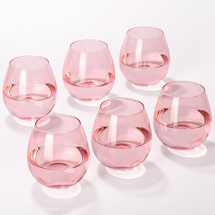 Pink Wine Glasses Set of 6-15oz -Colored Stemless Hand-Blown Wine Glasses, European Design Crysta... | Amazon (CA)