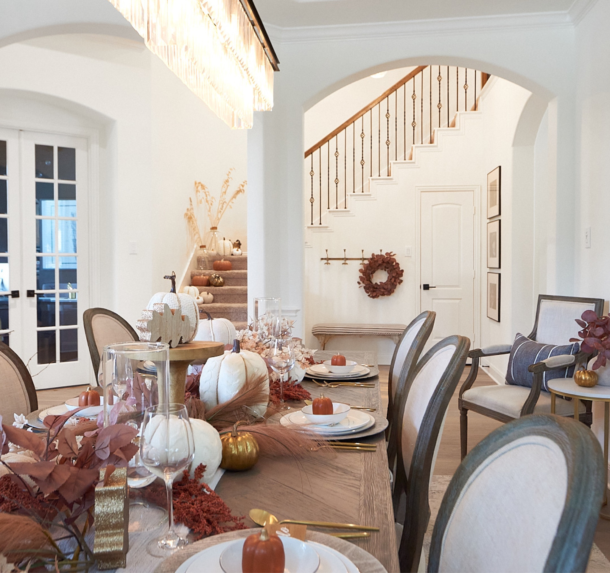 Our weather is finally catching up with the season. I can put the fireplace on now without having to turn down the ac!

With Thanksgiving around the corner, the dining room is definitely the room to highlight! Extra seating and a fall themed tablescape are just a few of the essentials.

🍂Paint |  SW Alabaster
🍂 Flooring | The Masters Craft, Harroway
🍂 Product Sources | Link in bio

#LTKhome #LTKSeasonal #LTKHoliday