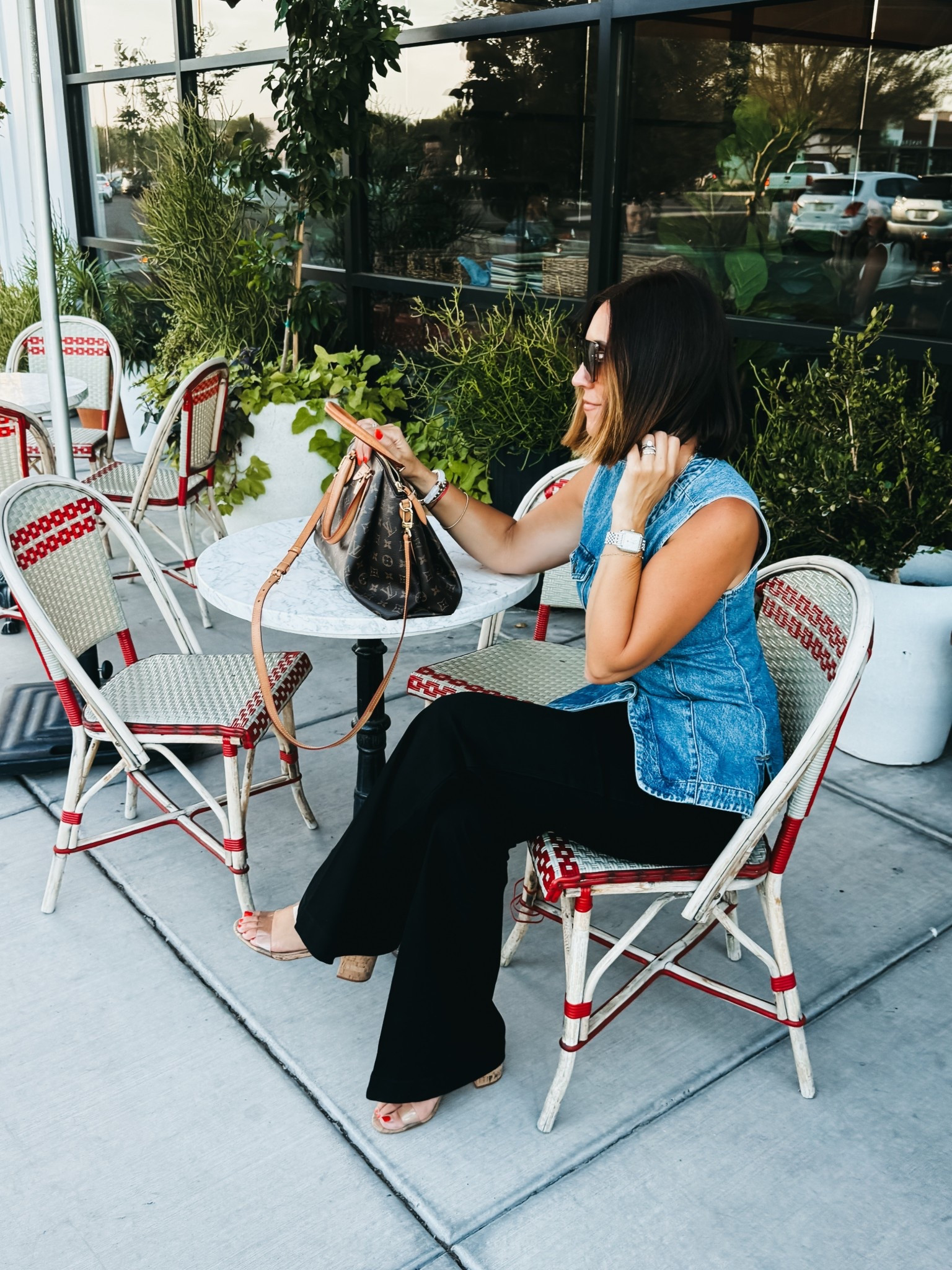 Chic dinner look with black flare trousers & long denim vest 🖤👌🏻💫🕶️

These pants are SO good and only $25! They come in 3 lengths 

- pants - size 4 
- vest - size 4 

Casual style, dressy casual, summer outfit idea 

#LTKSaleAlert #LTKFindsUnder50 #LTKOver40