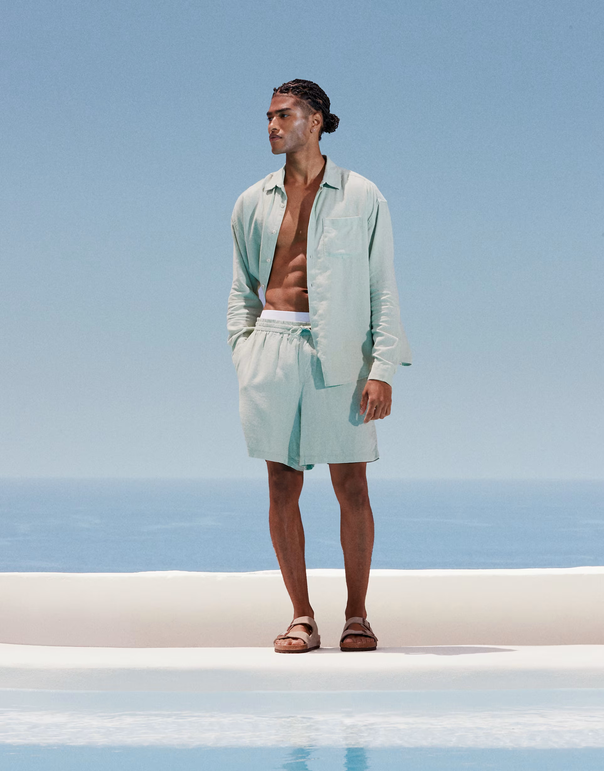 New Look linen-blend pull on shorts co-ord in light green | ASOS (Global)