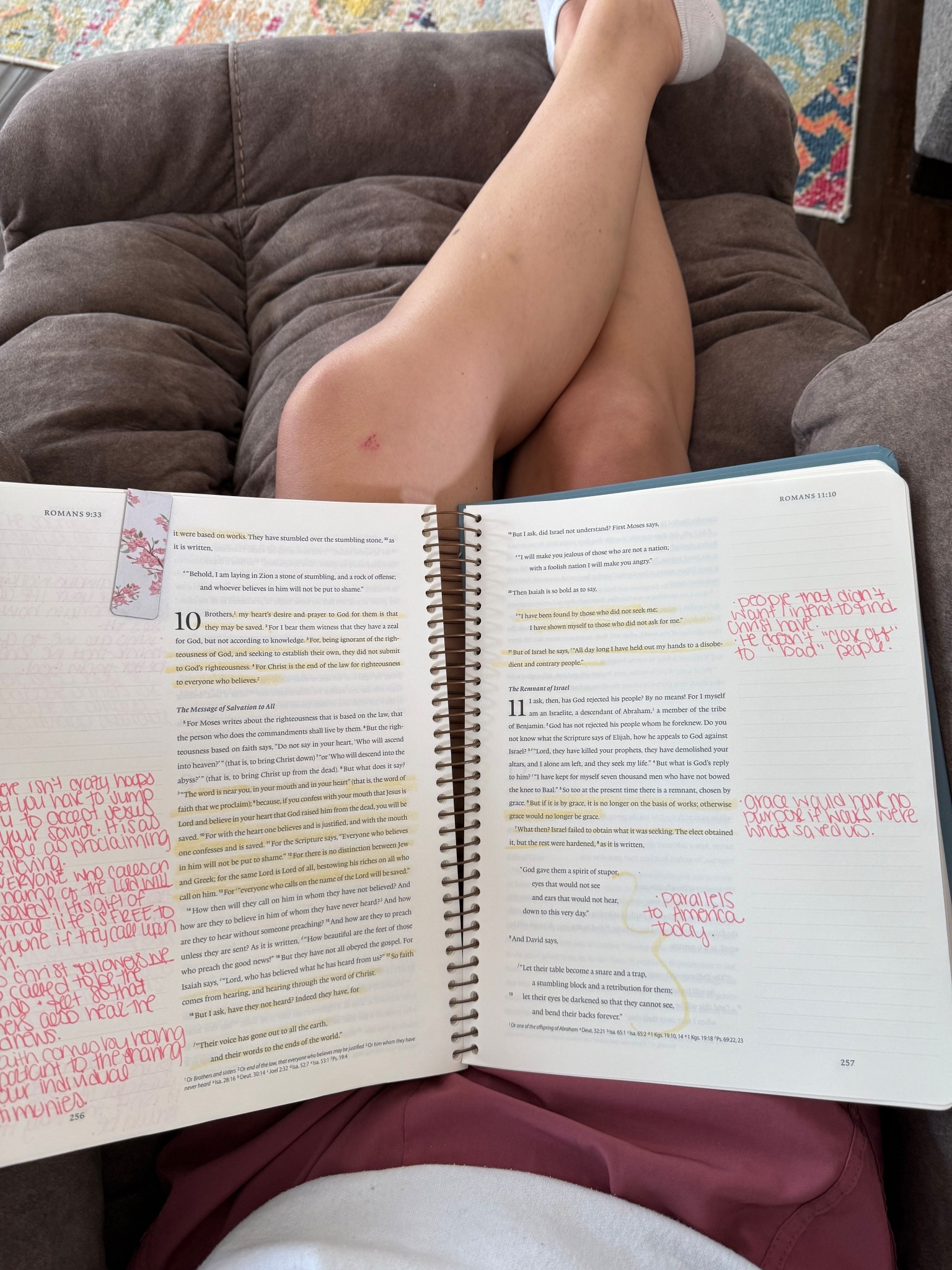 Something that has transformed my time in the word as a woman with ADHD is this spiral Bible. 

I have always had an incredibly hard time opening my Bible and diving in. There’s just…so much. And since there’s so much…my brain cannot process where to even begin. The words on the pages of a typical Bible are so tiny. The pages are so thin. In the brain do someone with ADHD, it feels like there’s no way I can not only read through a page but also comprehend the words….let alone the entire BOOK.

Well, let me tell ya…simply double spacing the text and adding lines for notes on these pages has changed my life. I look forward to reading the Word everyday now. I’m able to actually get through full chapters without quitting halfway through. The only initial bummer I’ll note is that the Old Testament is broken up into 4 spiral books due to how long it is (the New Testament is all In one book). I kind of prefer it that way now, though because depending on what I want to read - I just grab that book and go.  

#LTKFamily