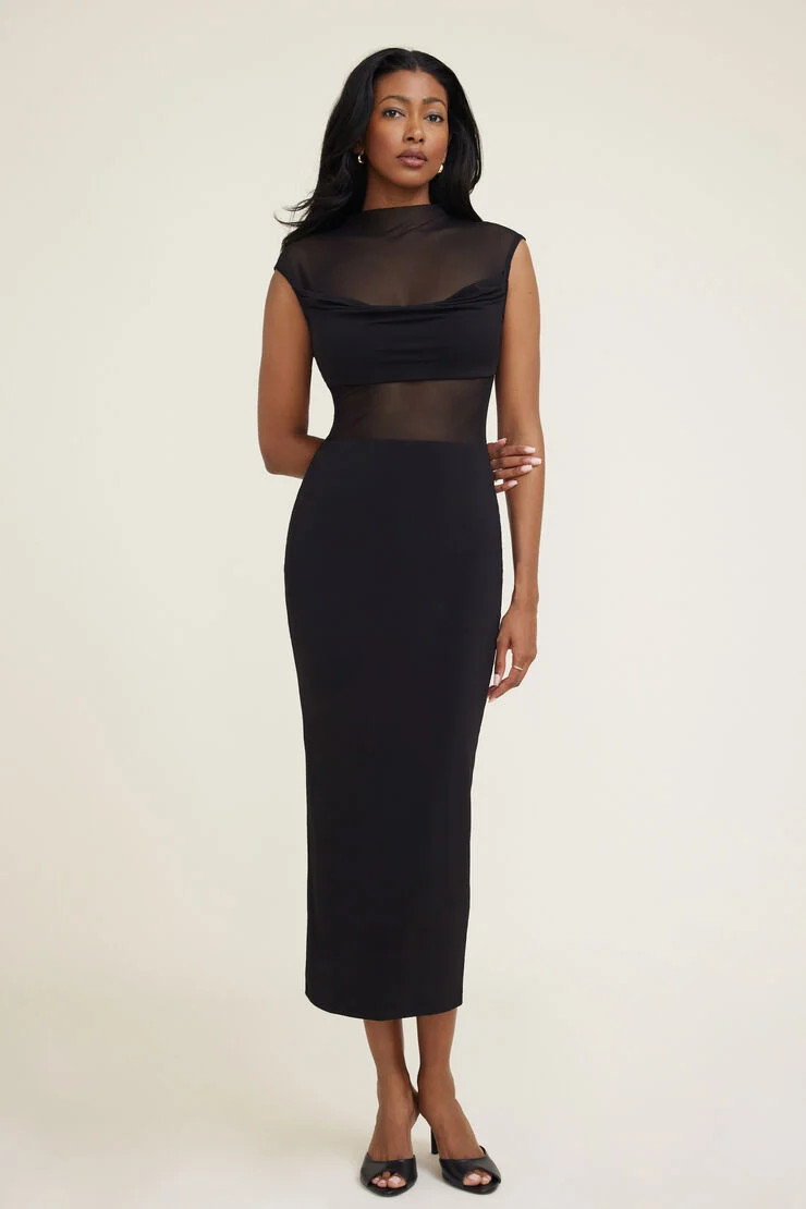 Sculpt Sheer Cowl Maxi Dress | Dynamite Clothing