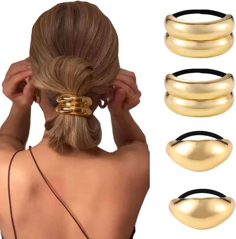 papasgix Metal Hair Ties, Metal Geometric Elastic Hair Ties, Hair Cuff Wrap Hair Ties for Thick H... | Amazon (US)