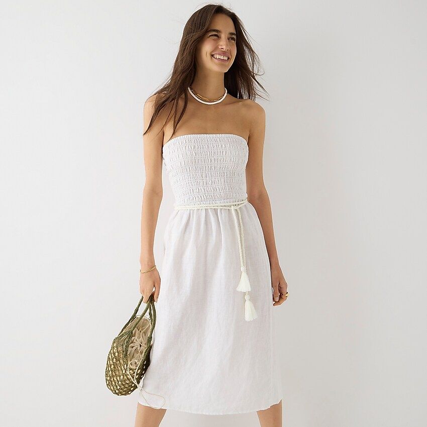 Strapless smocked linen dress | J.Crew US