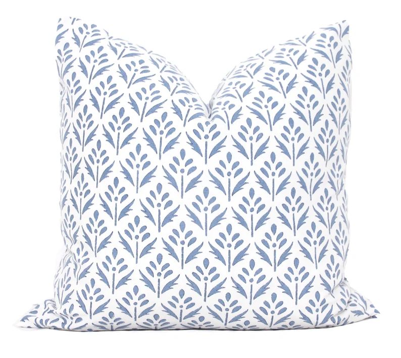 Light Blue Feather Block Print Decorative Pillow Cover, Throw Pillow, Accent Pillow, Pillow Sham ... | Etsy (US)