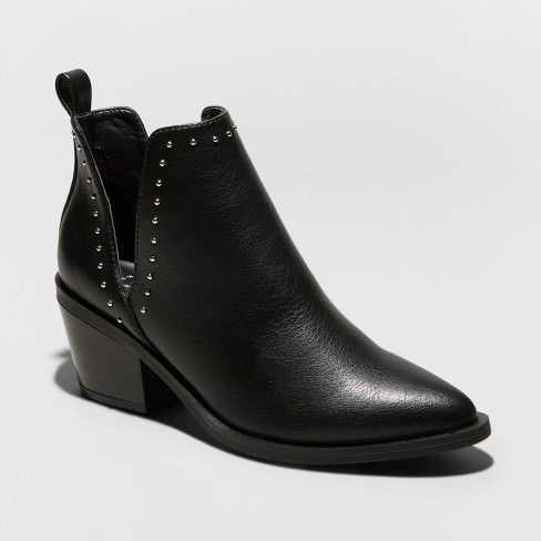 Women's Indie Faux Leather Heeled Bootie - A New Day™ Black | Target