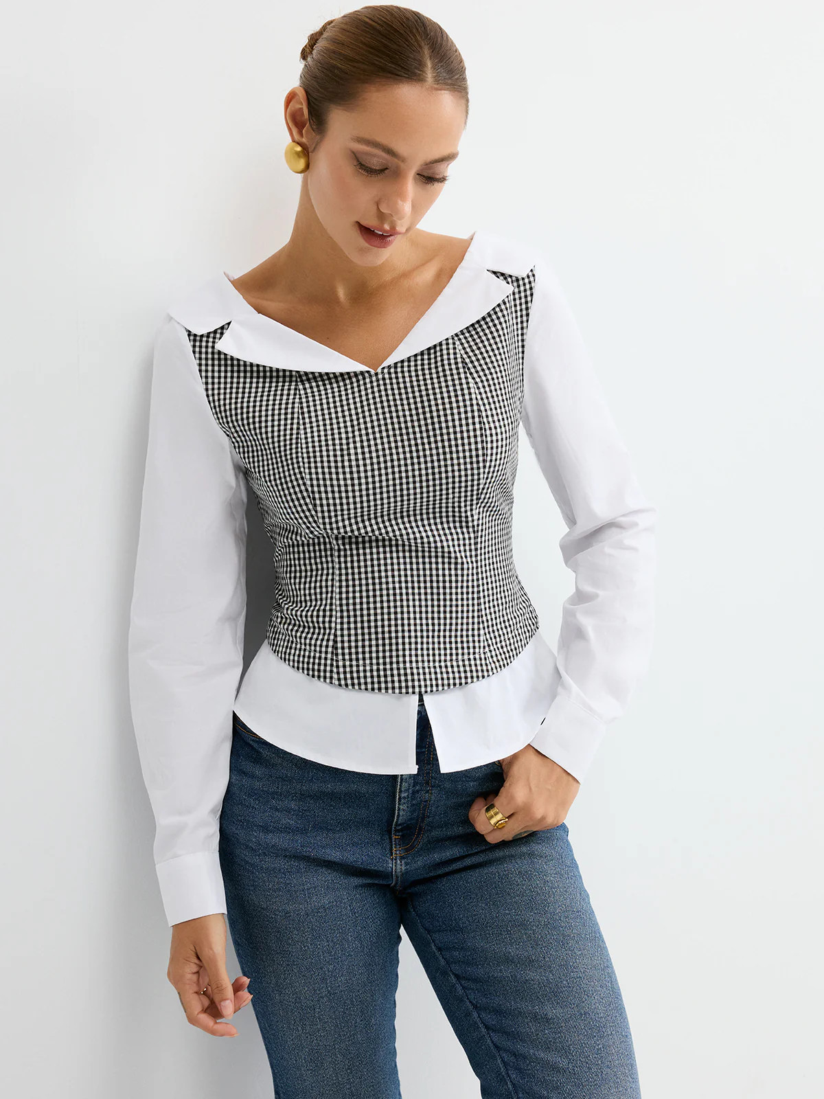 2 in 1 Gingham Paneled Shirt | Commense