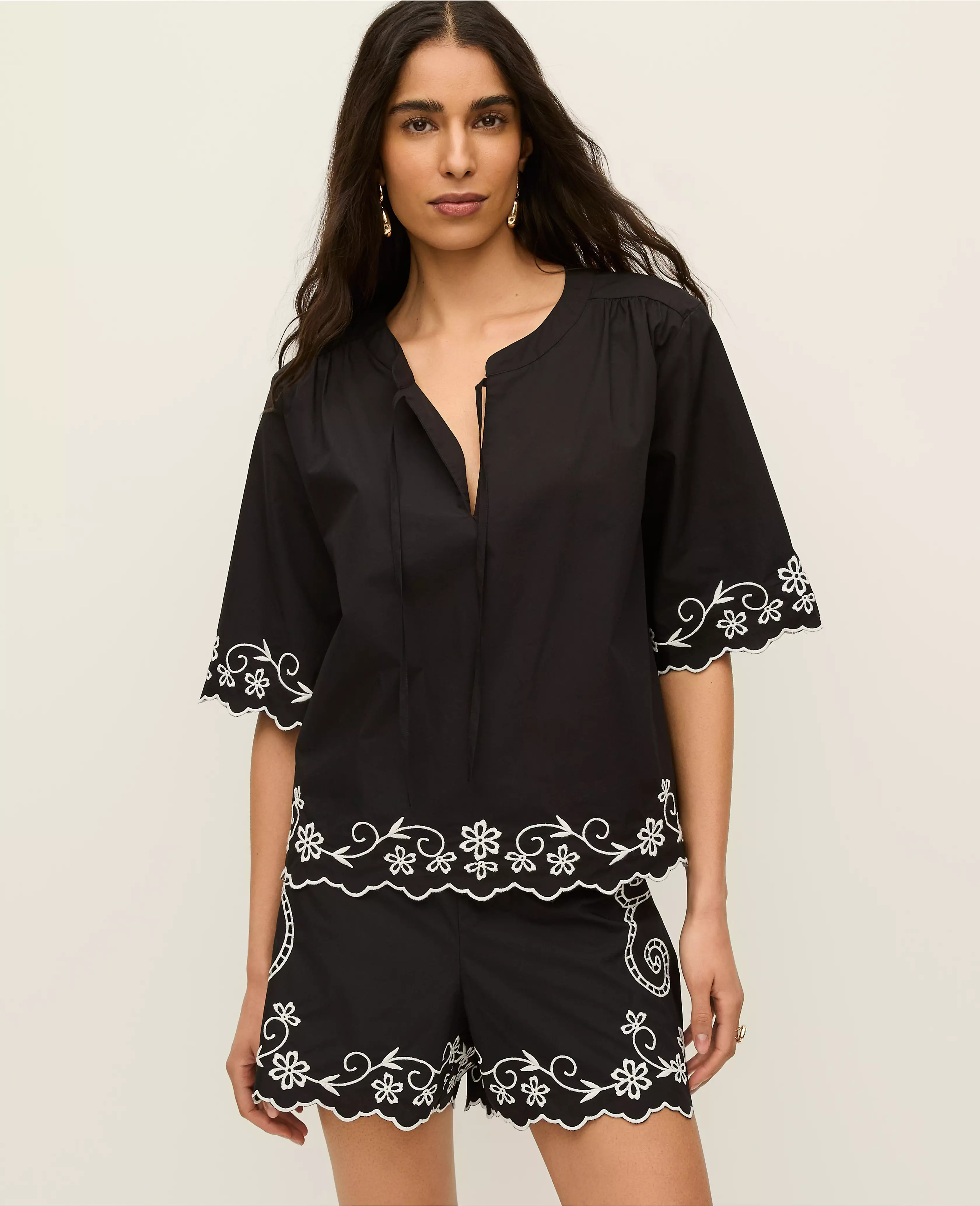 Embroidered V-Neck Blouse | Ann Taylor