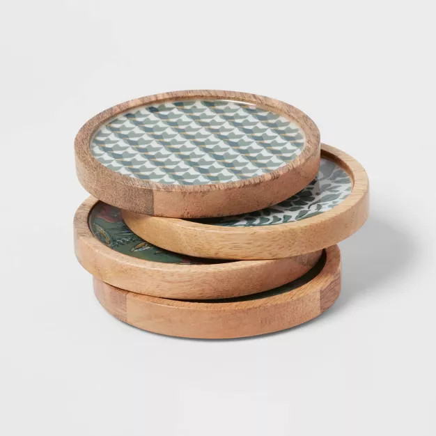 4pk Wood Mixed Pattern Coasters - Threshold™ | Target