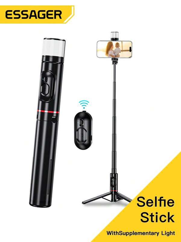 Stainless Steel Portable Telescopic Selfie Stick With Fill Light Wireless Smart Phone Tripod | SHEIN