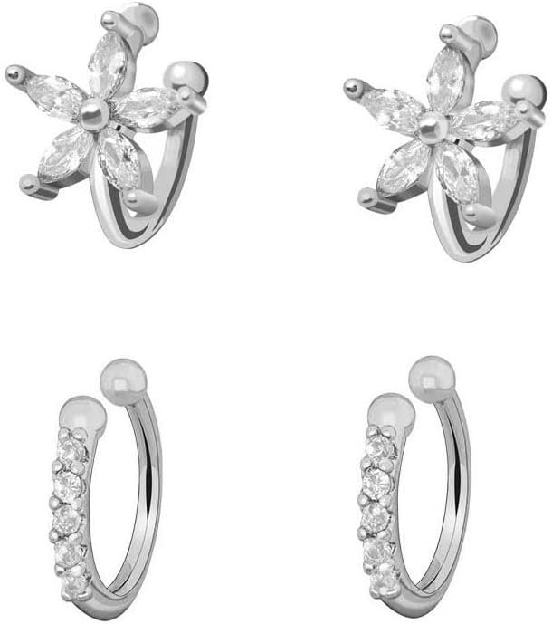 2 Pairs Ear Cuff Earrings for Women 14K Gold Plated Non Tarnish Gold Ear Cuffs Set Cute Fake Pier... | Amazon (US)