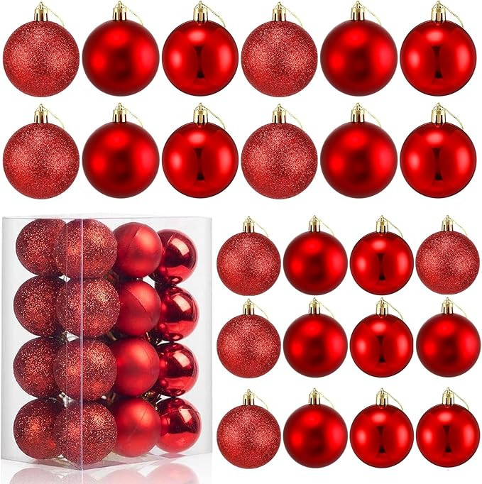 24 Count Mini Red Ornaments for Mini Christmas Tree, Small Shatterproof Christmas Tree Ornaments ... | Amazon (US)