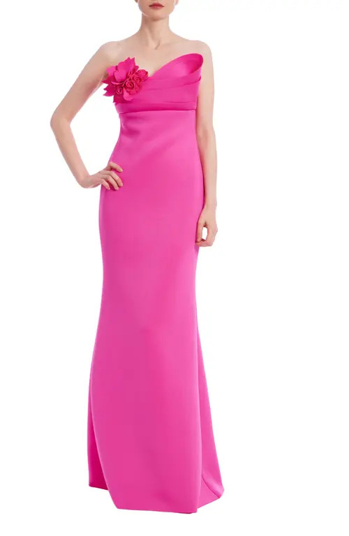 Badgley Mischka Collection Floral Appliqué Strapless Mermaid Gown in Fuchsia at Nordstrom, Size 4 | Nordstrom