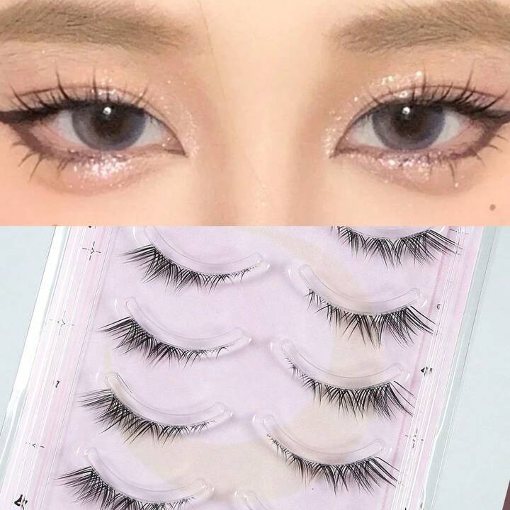 5pairs Flying Fox Style Fake Eyelashes With Transparent Stems, Natural Looking Thick Full Strip L... | SHEIN
