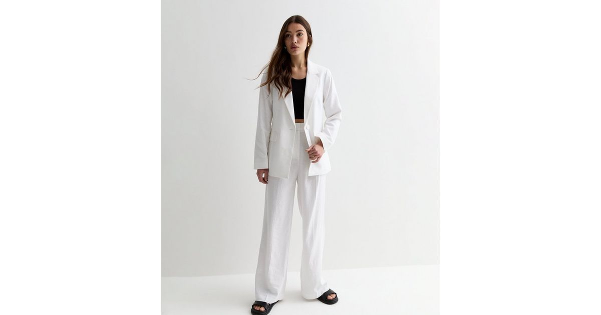 White Linen-Blend Wide-Leg Tailored Trousers
						
						Add to Saved Items
						Remove from Sa... | New Look (UK)